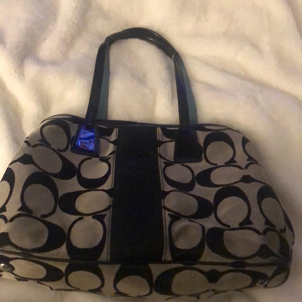 Coach Signature Jacquard Logo Carryall Kisslock Satchel Tote